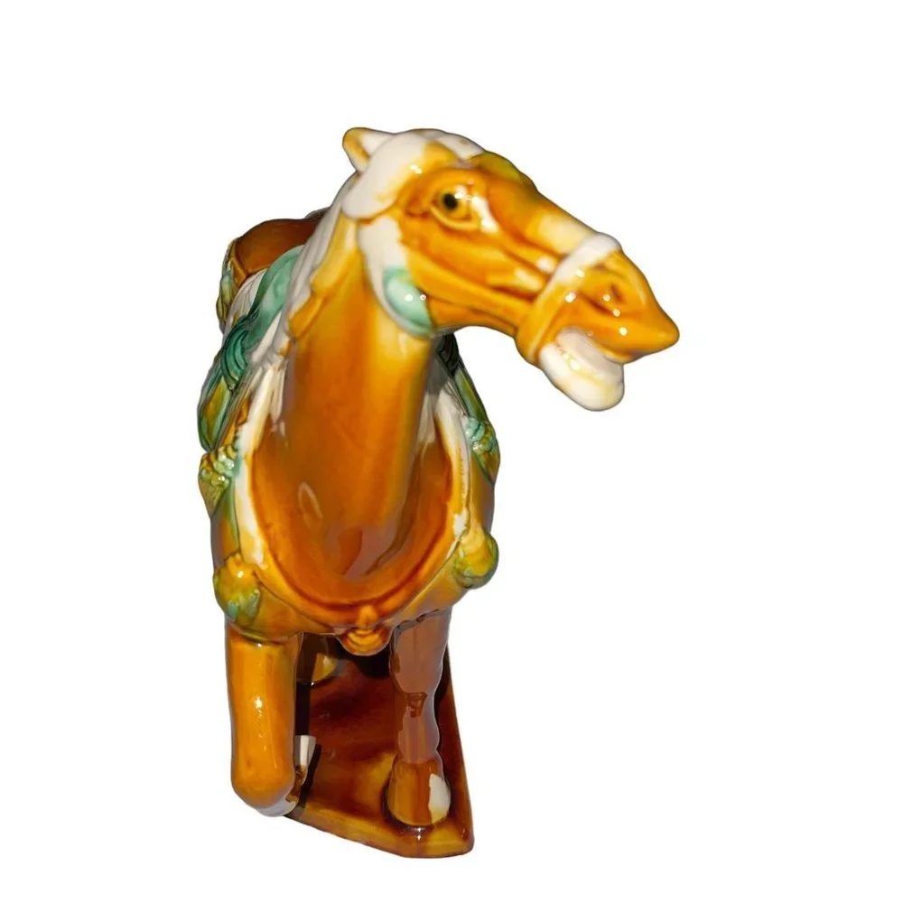 Unbranded Ceramic Horse Trotting Statue Brown Green 13" High Decor Equestrian - Picture 9 of 12